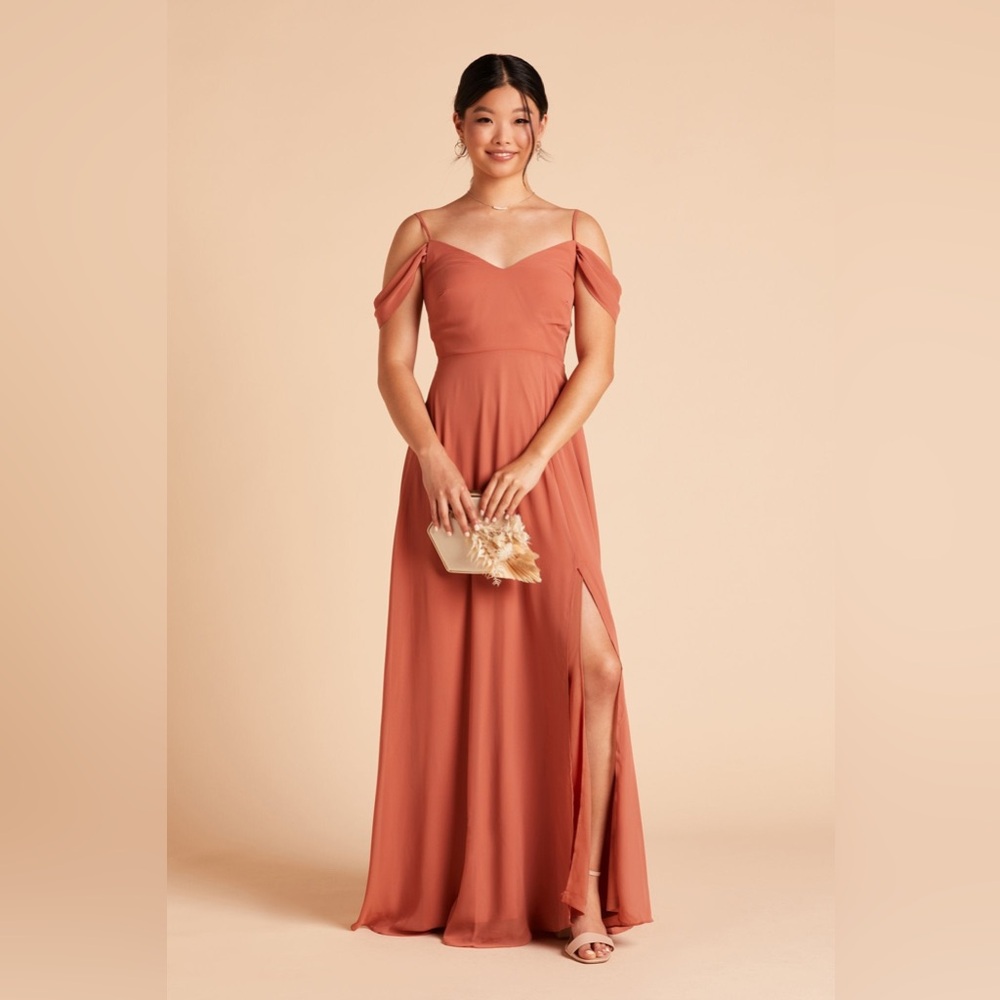 BIRDY GREY Elegant Terracotta Off-Shoulder Dress